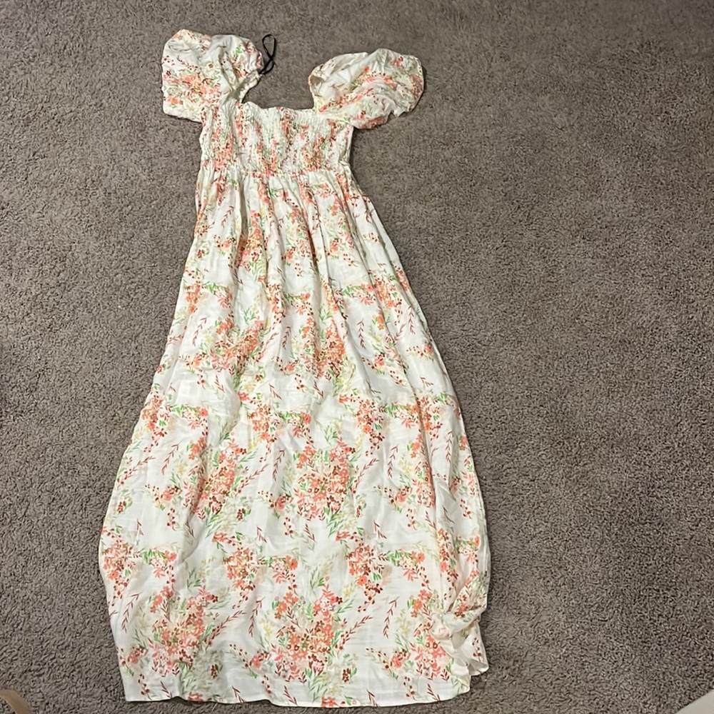 Floral print smocked maxi dress forever 21